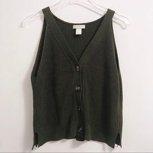 H&M Dark Olive Green Knit Button Up Crop Tank